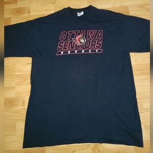 Vintage Ottawa Senators Black Mens XL T-Shirt, Blue Bulletin Cotton Heavyweight